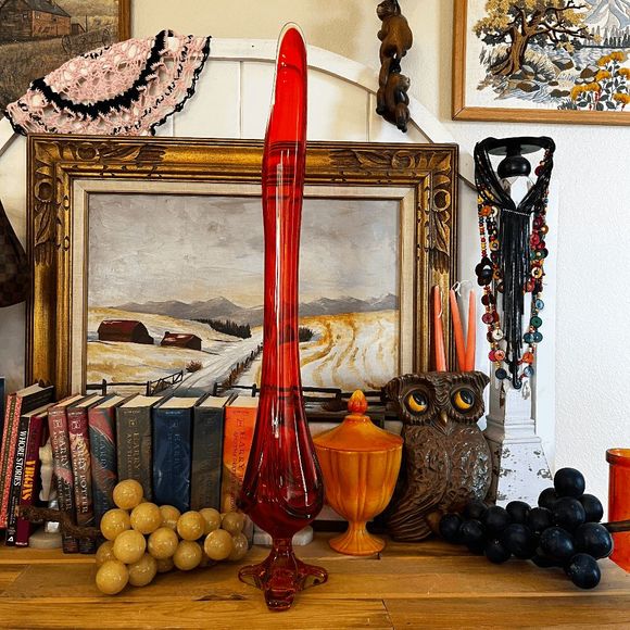 MCM Viking Glass Three Toed Persimmon 31-1/2" Big Fatty Drape Vase DO NOT BUNDLE - Picture 4 of 10